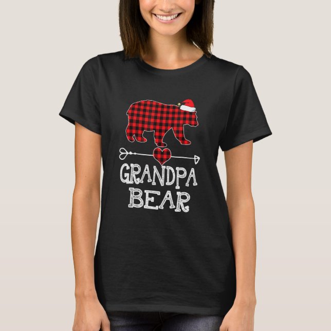 Red Plaid Grandpa Bear Matching Pajama Family T-Shirt (Front)