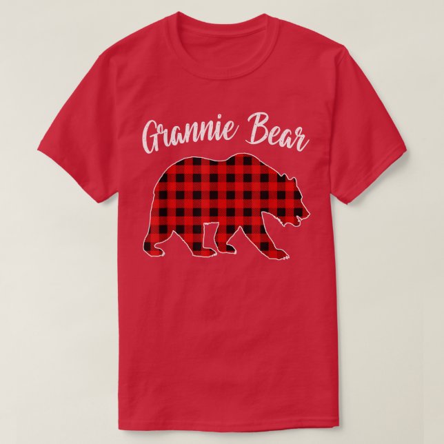 Red Plaid Grannie Bear Matching Buffalo Family Paj T-Shirt (Design Front)