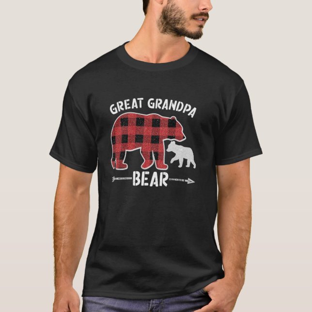 Red Plaid Great Grandpa Bear Buffalo Christmas Paj T-Shirt (Front)