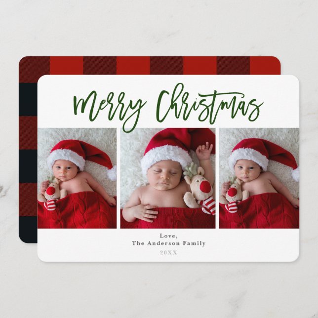 Red Plaid Green Merry Christmas Holiday Photo Invitation (Front/Back)