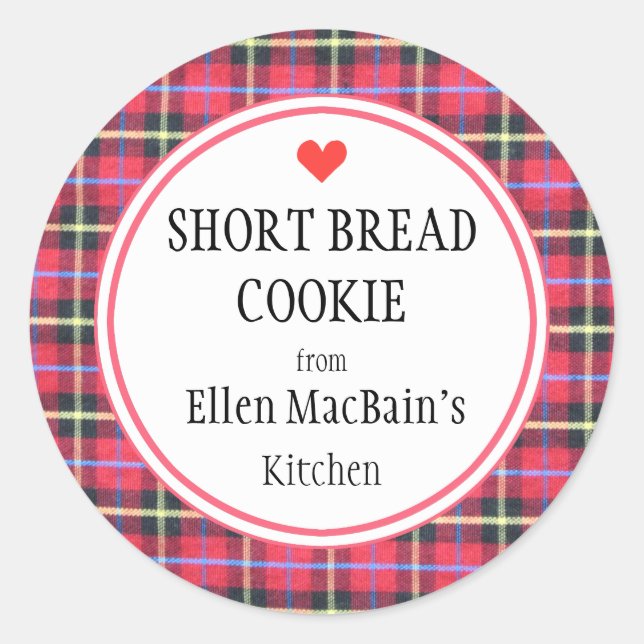 Red Plaid Handmade Baked Goods Custom Product     Classic Round Sticker (Front)