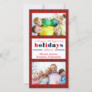 Red Plaid Happiest Holidays - Christmas Photo Card