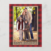 Red Plaid Happy Holidays Kraft Family Photo 