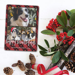 Red Plaid Happy Howlidays Dog Photo Collage Holiday Card