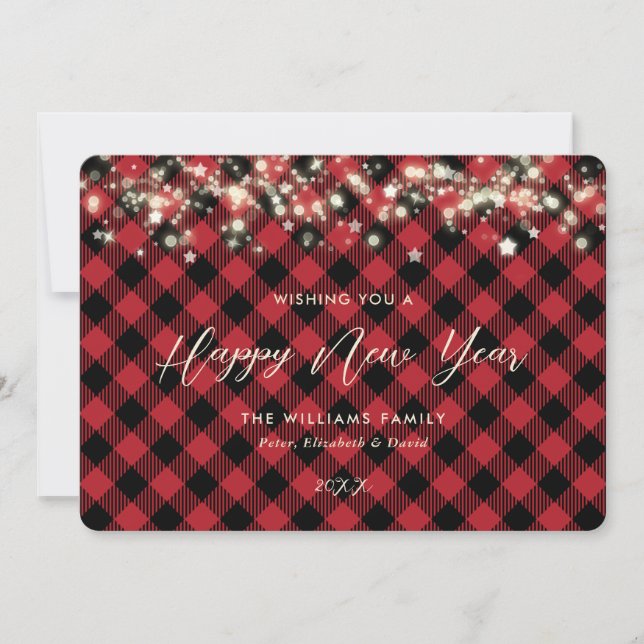 Red Plaid Happy New Year Card (Front)