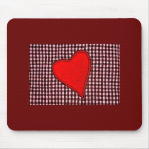 Red Plaid Heart Mouse Mat