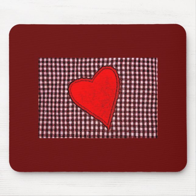 Red Plaid Heart Mouse Mat (Front)