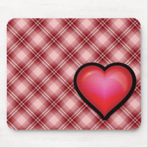 Red Plaid Heart Mouse Mat