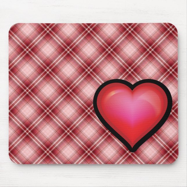 Red Plaid Heart Mouse Mat (Front)