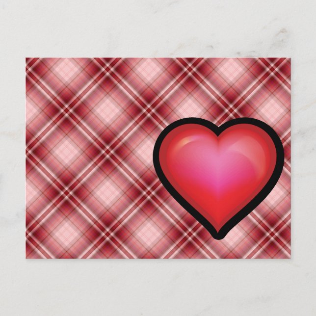 Red Plaid Heart Postcard (Front)