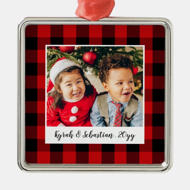 Red Plaid Holiday Metal Tree Decoration (Front)