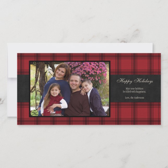 Red Plaid Holiday Photo Card (Front)