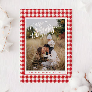 Red Plaid Holiday Photo Merry Christmas Card