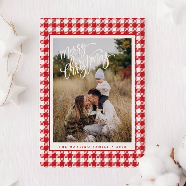 Red Plaid Holiday Photo Merry Christmas Card (Creator Uploaded)