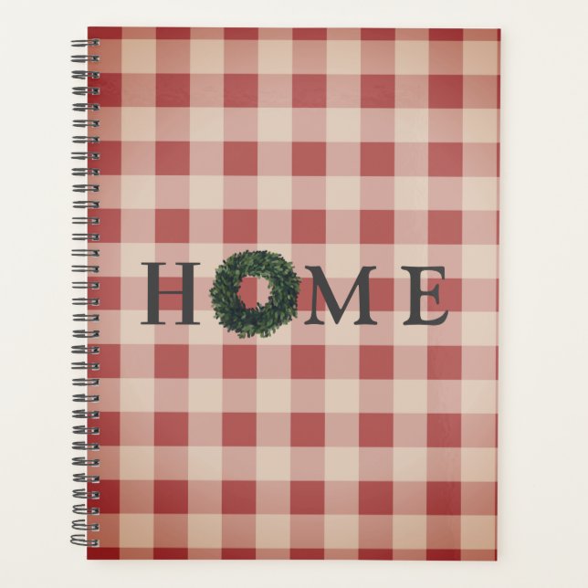 Red Plaid HOME Script Gingham Country Planner (Front)