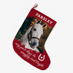 Red Plaid Horse Large Christmas Stocking