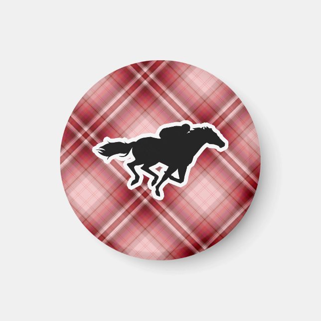 Red Plaid Horse Racing Magnet (Front)