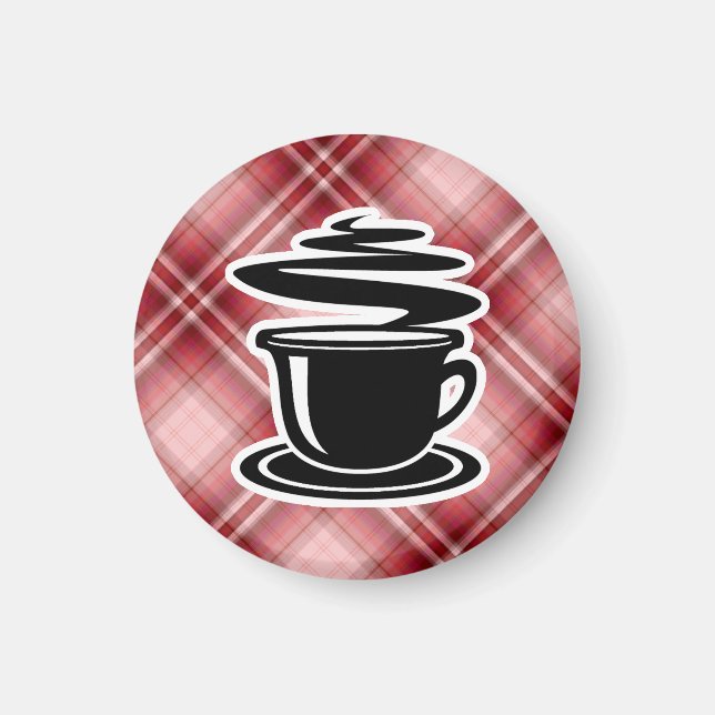 Red Plaid Hot Coffee Magnet (Front)