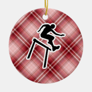 Red Plaid Hurdler Ceramic Tree Decoration