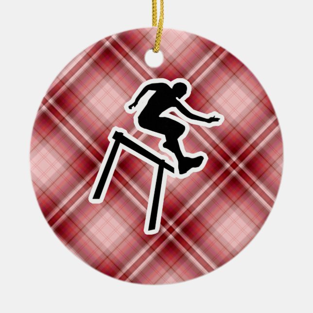 Red Plaid Hurdler Ceramic Tree Decoration (Front)