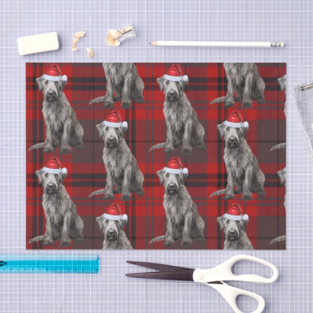 Red Plaid Irish Wolfhound Dog Holiday Tissue Paper (Craft)
