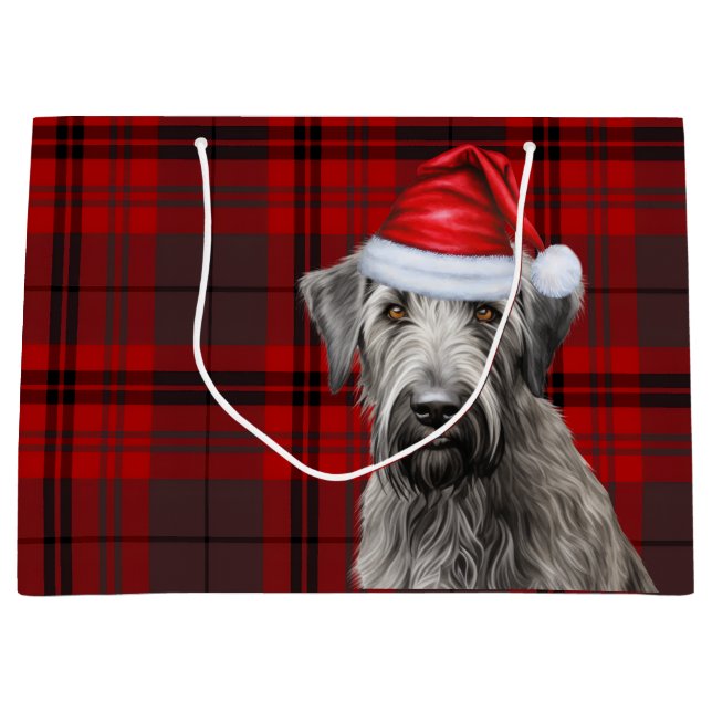 Red Plaid Irish Wolfhound Dog Lover Holiday Large Gift Bag (Front)