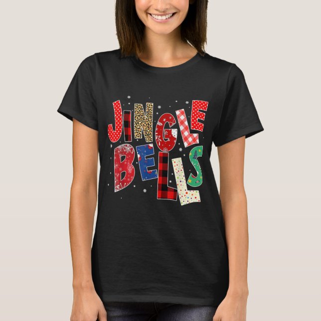 Red Plaid Jingle Bells Christmas Family Pajama T-Shirt (Front)