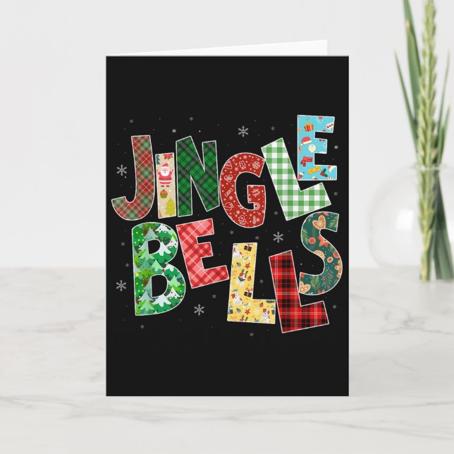 Red Plaid Jingle Bells Christmas Matching Family P Card (Front)