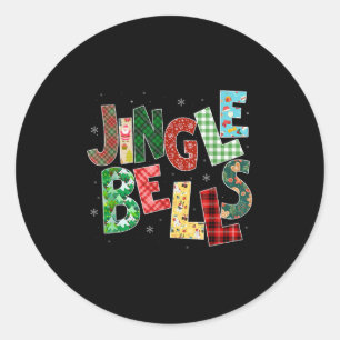 Red Plaid Jingle Bells Christmas Matching Family P Classic Round Sticker