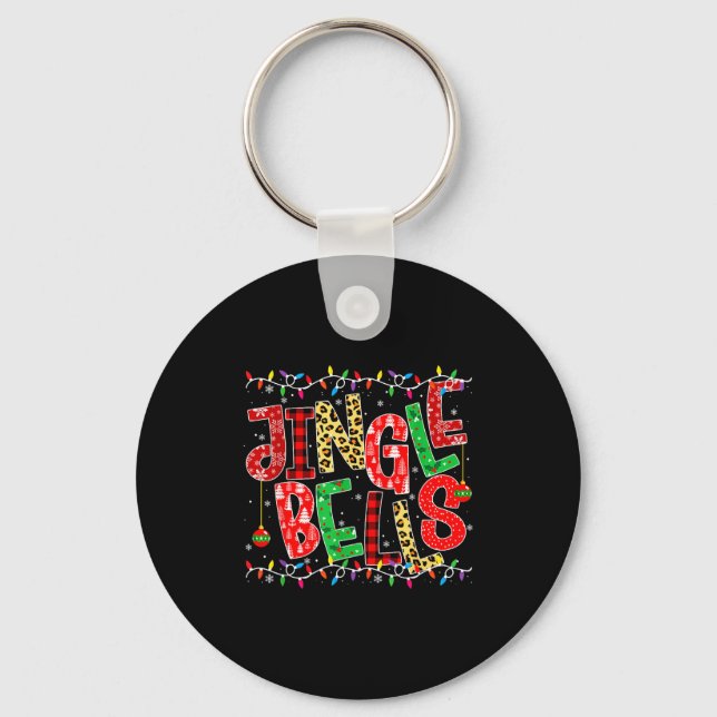 Red Plaid Jingle Bells Christmas Matching Family P Key Ring (Front)