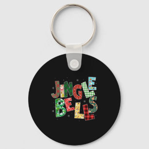 Red Plaid Jingle Bells Christmas Matching Family P Key Ring