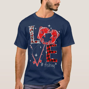 Red Plaid Leopard Love Fishing Hearts Valentines D T-Shirt