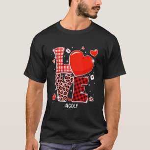 Red Plaid Leopard Love Golf Heart Sports Valentine T-Shirt