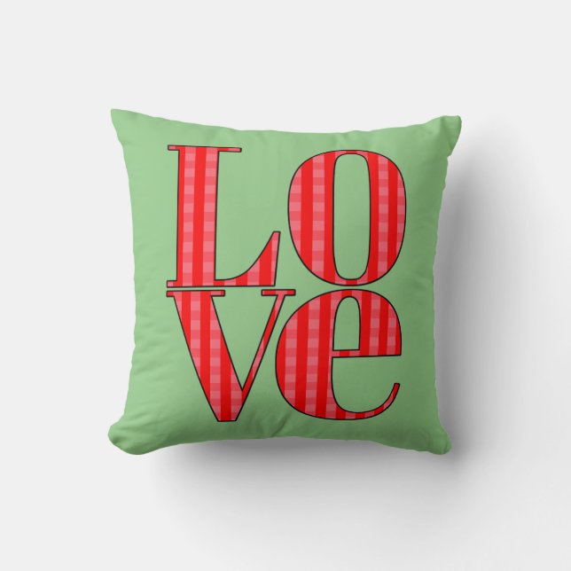 Red Plaid Love Letters L O V E Cute Typography Cushion (Front)