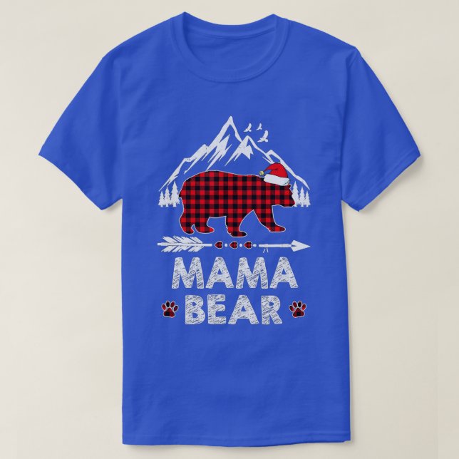 Red Plaid Mama Bear Christmas Pajama Matching Fami T-Shirt (Design Front)