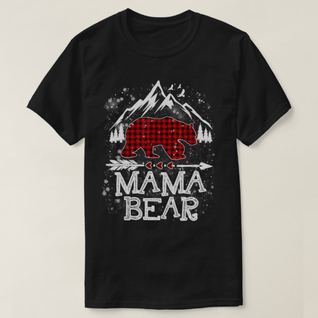 Red Plaid Mama Bear Christmas Pajama Matching Fami T-Shirt (Design Front)