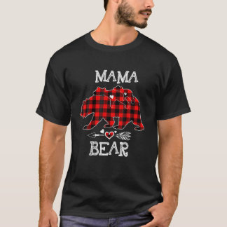 Red Plaid Mama Bear Two Cubs Matching Pajama Famil T-Shirt