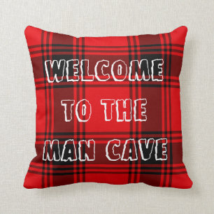 Red Plaid Man Cave Throw Pillow