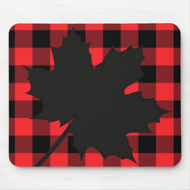 Red Plaid Maple Leaf silhouette Mouse Mat (Front)