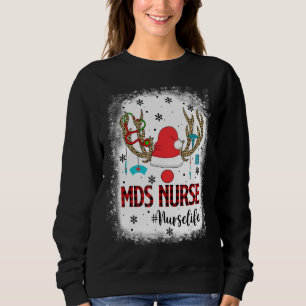 Red Plaid MDS Nurse Reindeer Christmas Pajama Nurs Sweatshirt