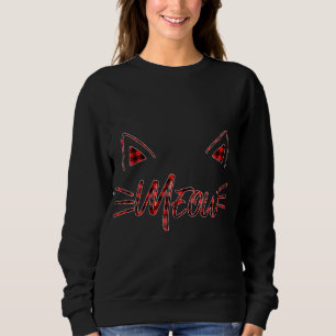 Red plaid Meow Cat Kitten Ears buffalo matching fa Sweatshirt