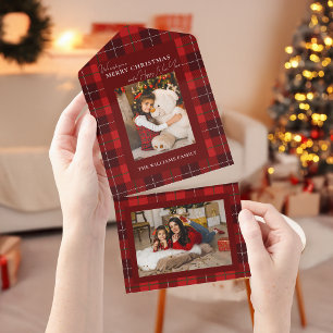 Red Plaid Merry Christmas 1 Photo All In One Invitation