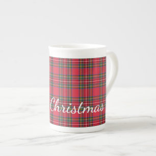 Red Plaid Merry Christmas Bone China Mug
