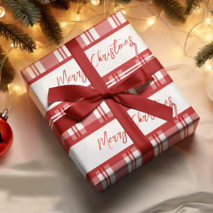 Red Plaid Merry Christmas   Candy Cane  Wrapping Paper