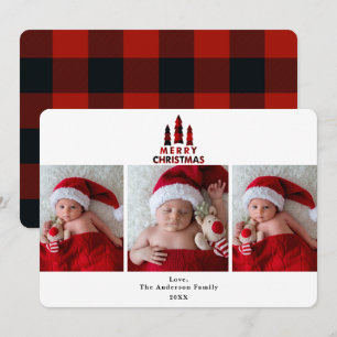 Red Plaid Merry Christmas Holiday 3 Photos Photo Invitation