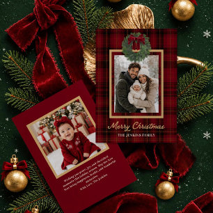 Red Plaid Merry Christmas Photo Greeting Card