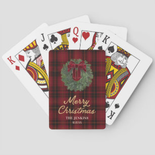 Red Plaid Merry Christmas Playing Cards