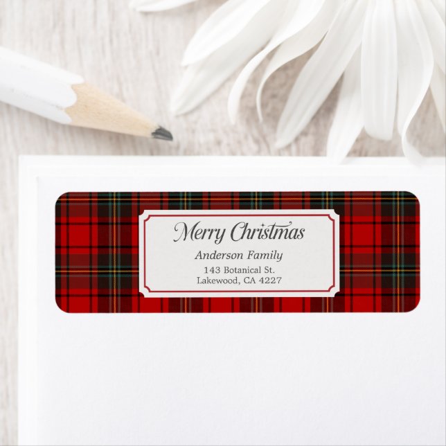 Red Plaid Merry Christmas Return Address Label (Insitu)