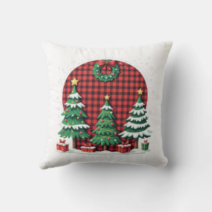 red plaid  merry christmas tree cushion