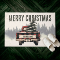 Red Plaid Merry Christmas Truck Custom Family Name